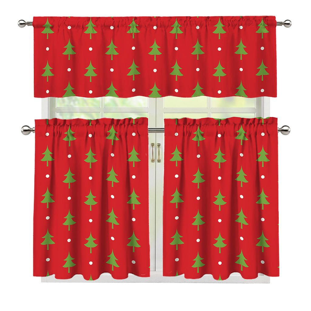 Polka Dot Christmas Tree Pattern Print 3 Piece Kitchen Curtains