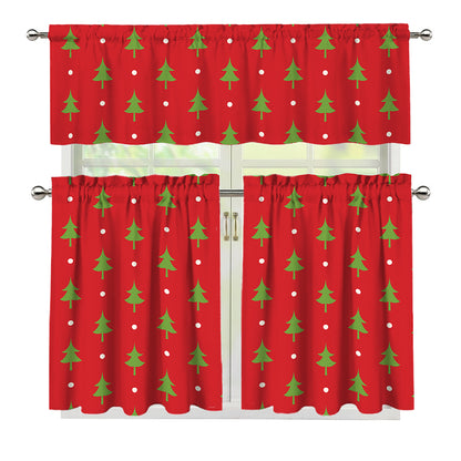 Polka Dot Christmas Tree Pattern Print 3 Piece Kitchen Curtains