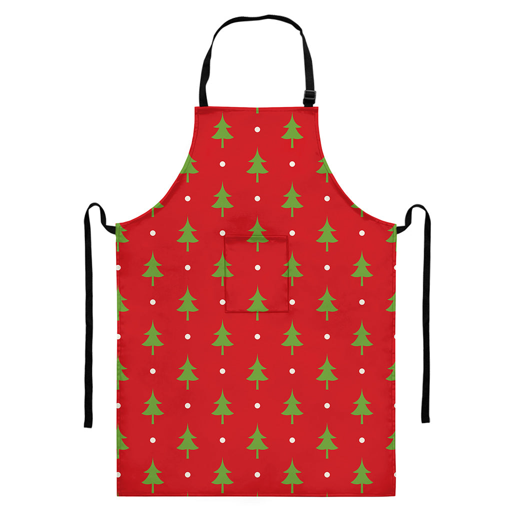 Polka Dot Christmas Tree Pattern Print Bib Apron With Pocket
