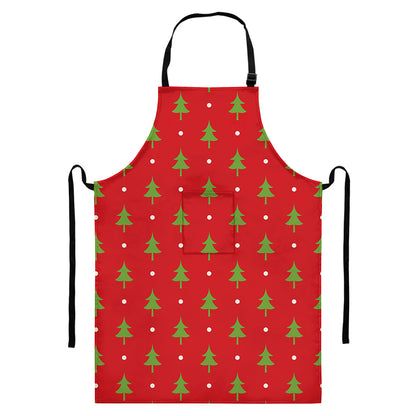 Polka Dot Christmas Tree Pattern Print Bib Apron With Pocket