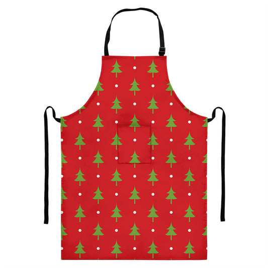 Polka Dot Christmas Tree Pattern Print Bib Apron With Pocket