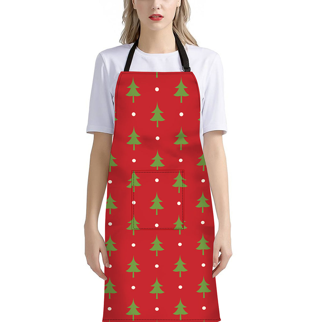 Polka Dot Christmas Tree Pattern Print Bib Apron With Pocket