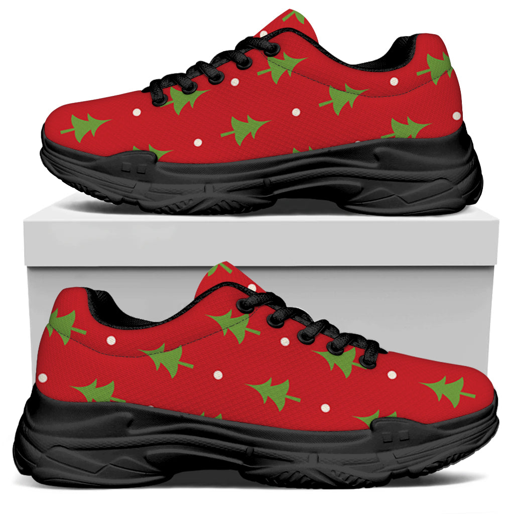 Polka Dot Christmas Tree Pattern Print Black Chunky Shoes