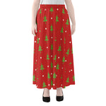 Polka Dot Christmas Tree Pattern Print Chiffon Maxi Skirt