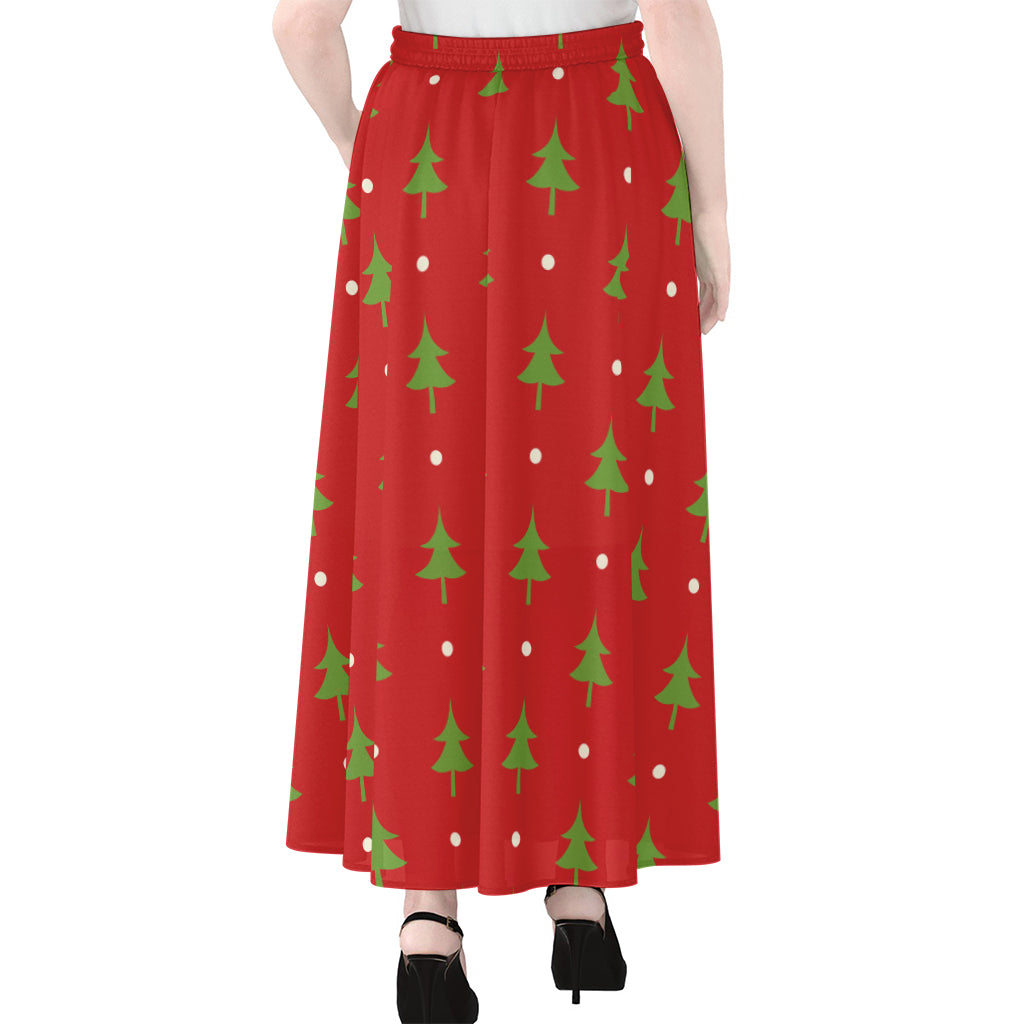 Polka Dot Christmas Tree Pattern Print Chiffon Maxi Skirt