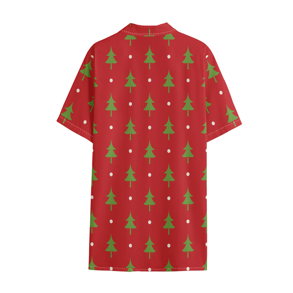 Polka Dot Christmas Tree Pattern Print Cotton Hawaiian Shirt