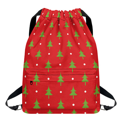 Polka Dot Christmas Tree Pattern Print Drawstring Backpack