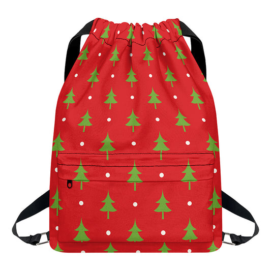 Polka Dot Christmas Tree Pattern Print Drawstring Backpack