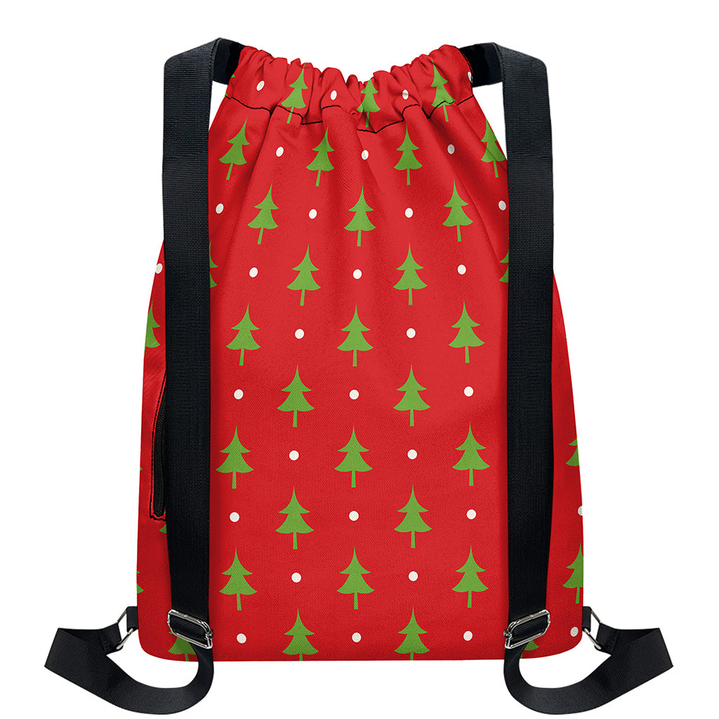 Polka Dot Christmas Tree Pattern Print Drawstring Backpack