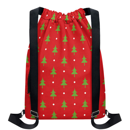 Polka Dot Christmas Tree Pattern Print Drawstring Backpack