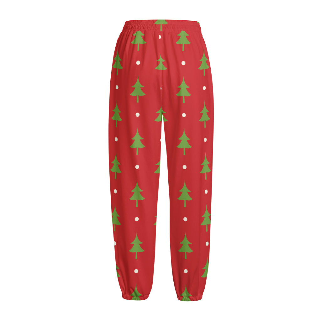 Polka Dot Christmas Tree Pattern Print Fleece Lined Knit Pants