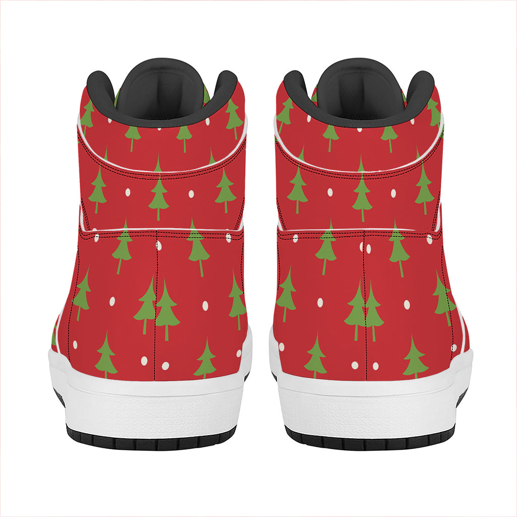 Polka Dot Christmas Tree Pattern Print High Top Leather Sneakers