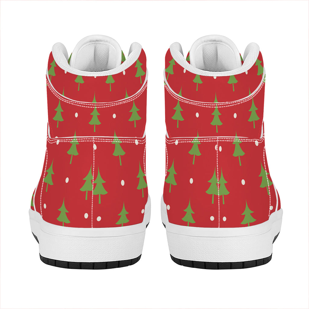 Polka Dot Christmas Tree Pattern Print High Top Leather Sneakers