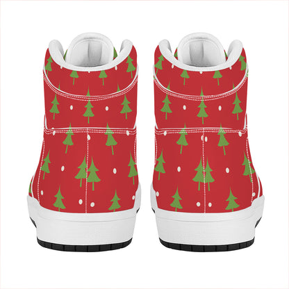 Polka Dot Christmas Tree Pattern Print High Top Leather Sneakers