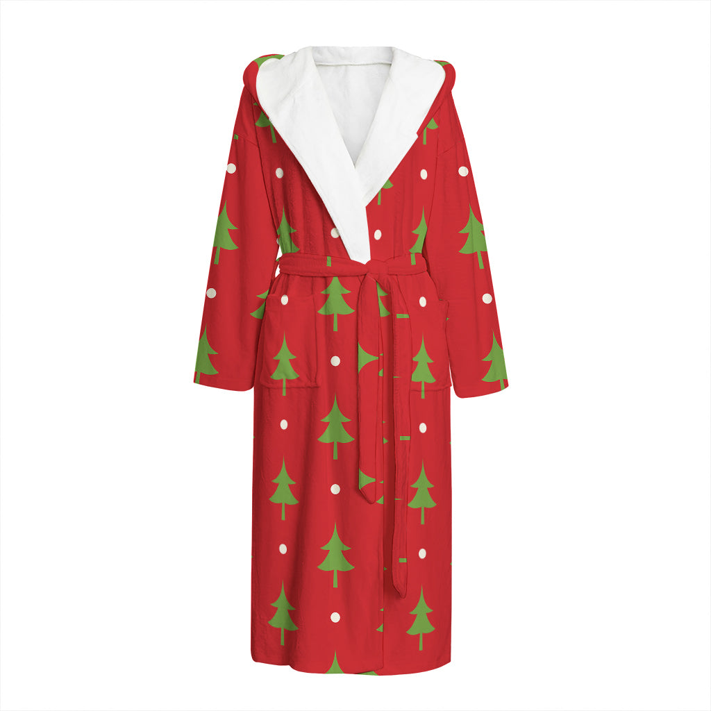 Polka Dot Christmas Tree Pattern Print Hooded Bathrobe