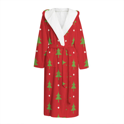 Polka Dot Christmas Tree Pattern Print Hooded Bathrobe