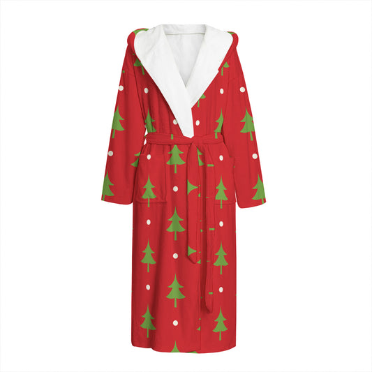 Polka Dot Christmas Tree Pattern Print Hooded Bathrobe