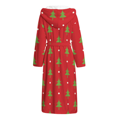 Polka Dot Christmas Tree Pattern Print Hooded Bathrobe