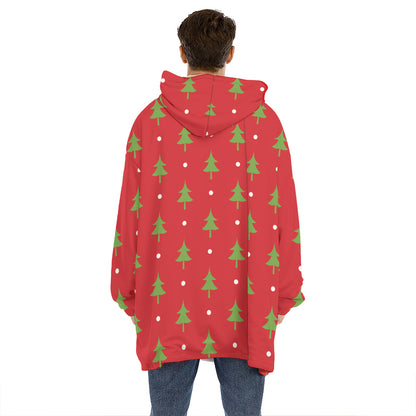Polka Dot Christmas Tree Pattern Print Hoodie Blanket