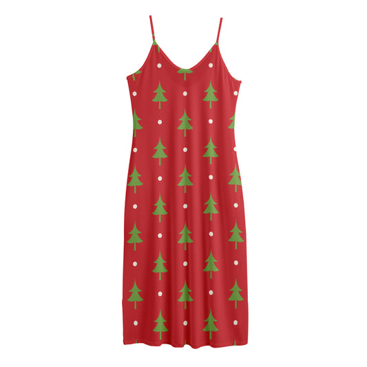 Polka Dot Christmas Tree Pattern Print Jersey Midi Cami Dress