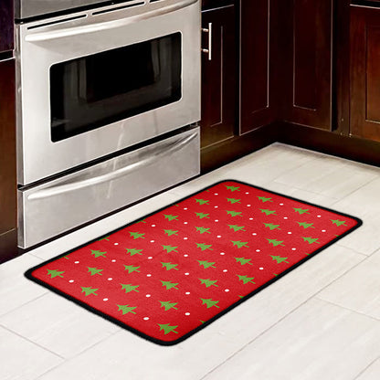 Polka Dot Christmas Tree Pattern Print Kitchen Mat