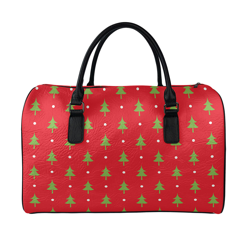 Polka Dot Christmas Tree Pattern Print Leather Duffle Bag