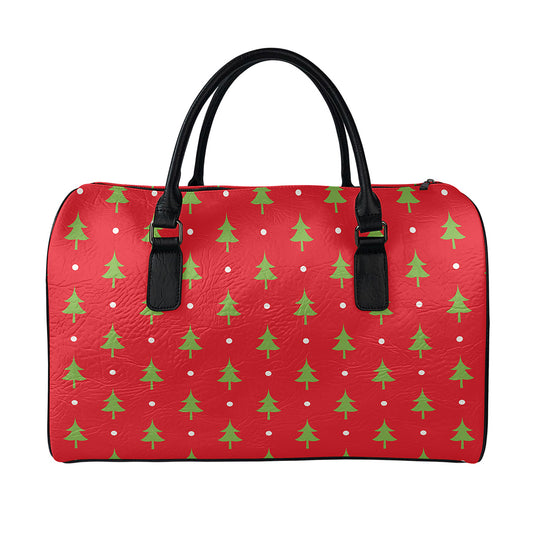 Polka Dot Christmas Tree Pattern Print Leather Duffle Bag