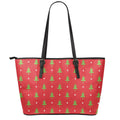 Polka Dot Christmas Tree Pattern Print Leather Tote Bag With Zipper