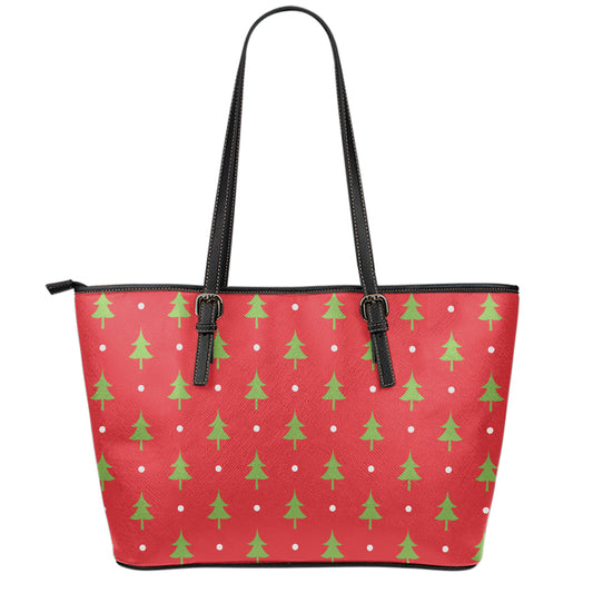 Polka Dot Christmas Tree Pattern Print Leather Tote Bag