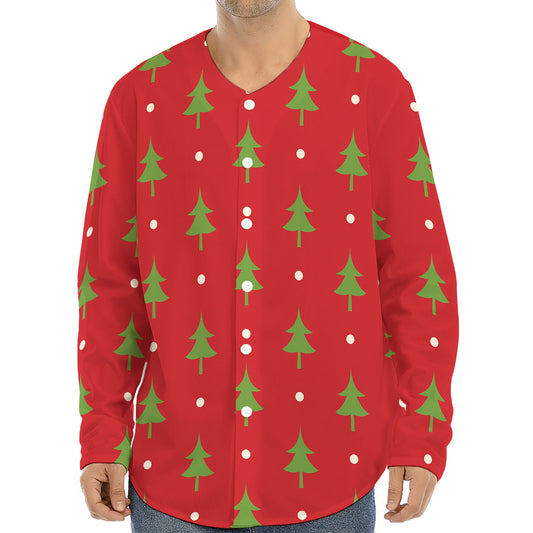 Polka Dot Christmas Tree Pattern Print Long Sleeve Baseball Jersey