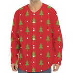 Polka Dot Christmas Tree Pattern Print Long Sleeve Baseball Jersey