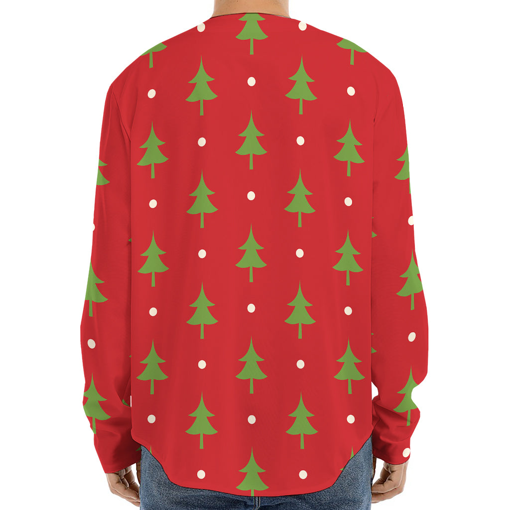 Polka Dot Christmas Tree Pattern Print Long Sleeve Baseball Jersey