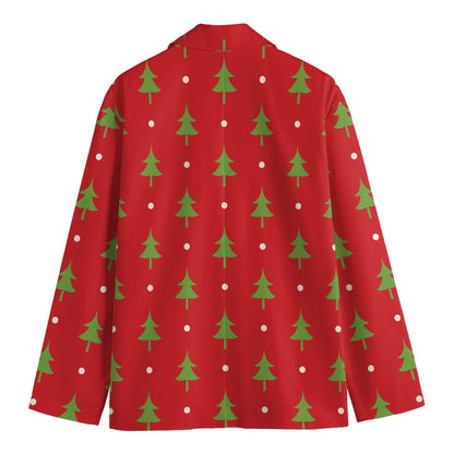Polka Dot Christmas Tree Pattern Print Men's Cotton Blazer