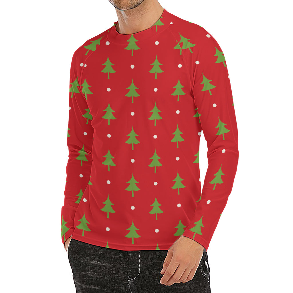 Polka Dot Christmas Tree Pattern Print Men's Long Sleeve Rash Guard