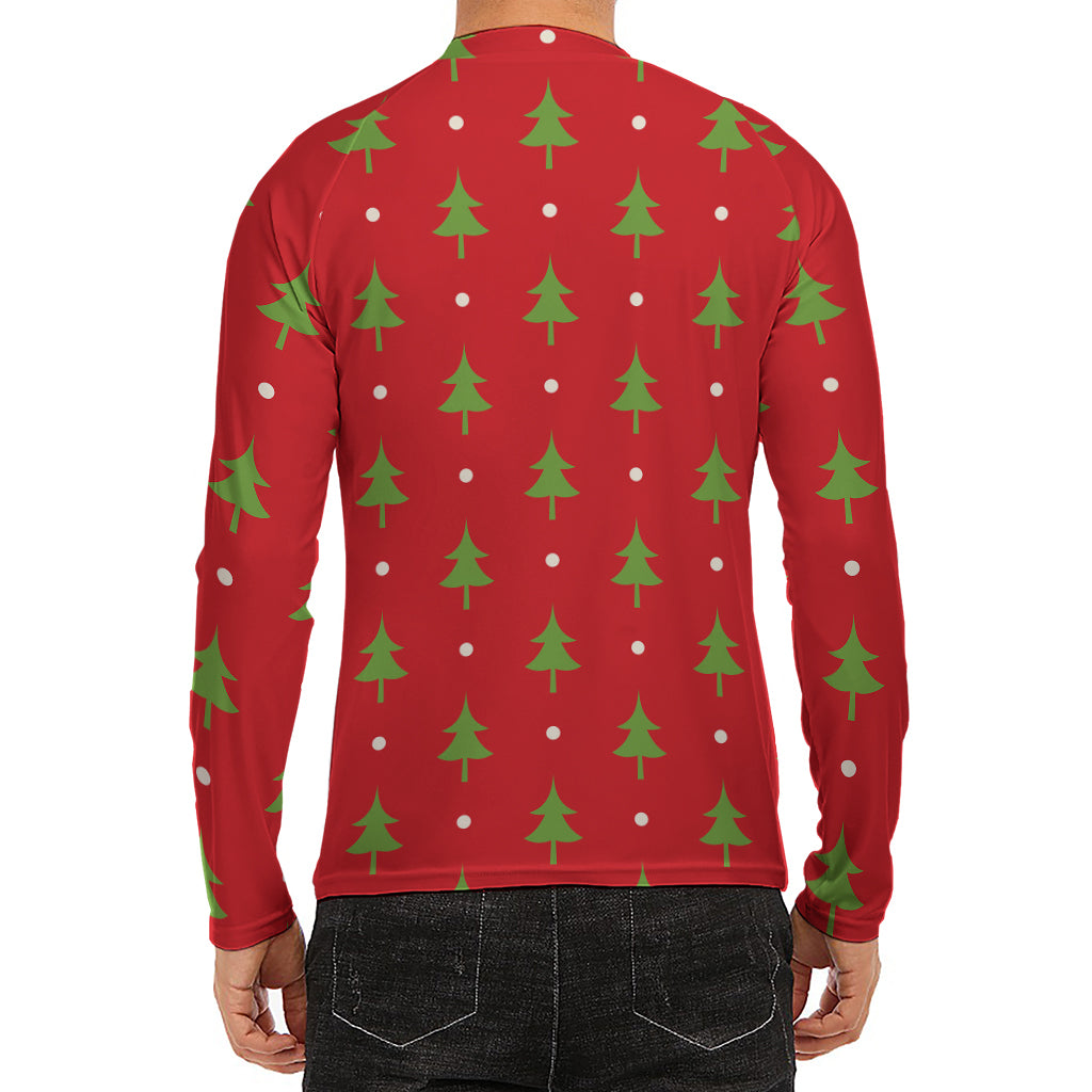 Polka Dot Christmas Tree Pattern Print Men's Long Sleeve Rash Guard