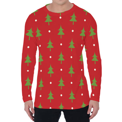 Polka Dot Christmas Tree Pattern Print Men's Long Sleeve T-Shirt