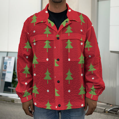 Polka Dot Christmas Tree Pattern Print Men's Shirt Jacket