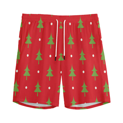 Polka Dot Christmas Tree Pattern Print Men's Sports Shorts