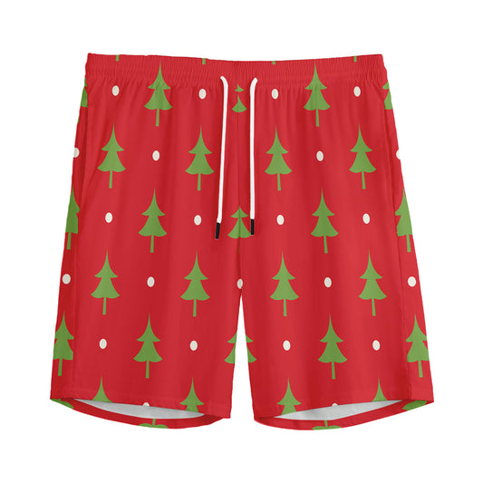 Polka Dot Christmas Tree Pattern Print Men's Sports Shorts
