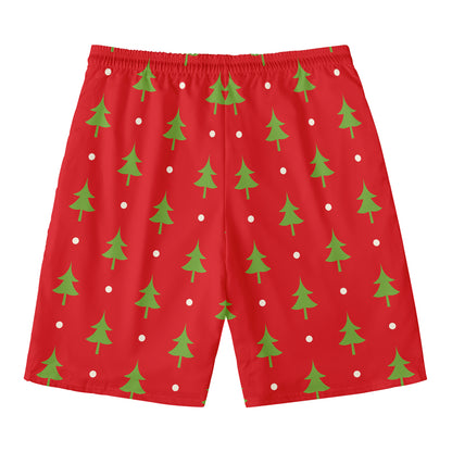 Polka Dot Christmas Tree Pattern Print Men's Swim Trunks