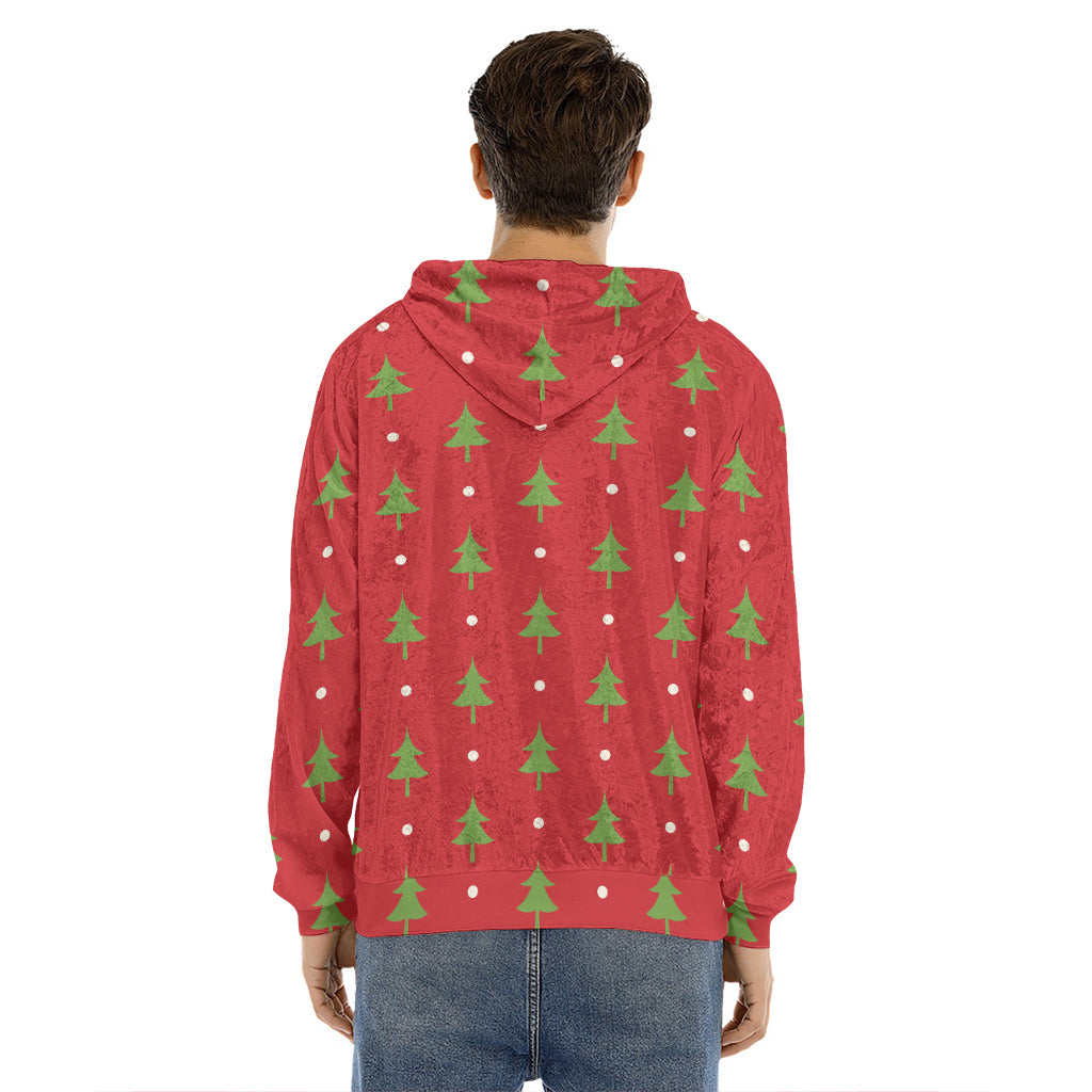 Polka Dot Christmas Tree Pattern Print Men's Velvet Pullover Hoodie