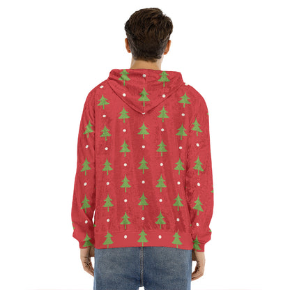 Polka Dot Christmas Tree Pattern Print Men's Velvet Pullover Hoodie