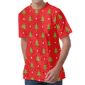 Polka Dot Christmas Tree Pattern Print Men's Velvet T-Shirt
