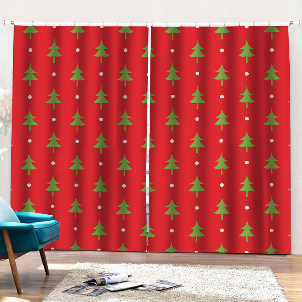 Polka Dot Christmas Tree Pattern Print Pencil Pleat Curtains