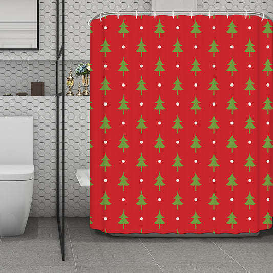 Polka Dot Christmas Tree Pattern Print Polyester Shower Curtain
