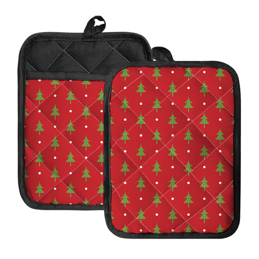 Polka Dot Christmas Tree Pattern Print Pot Holders With Pocket