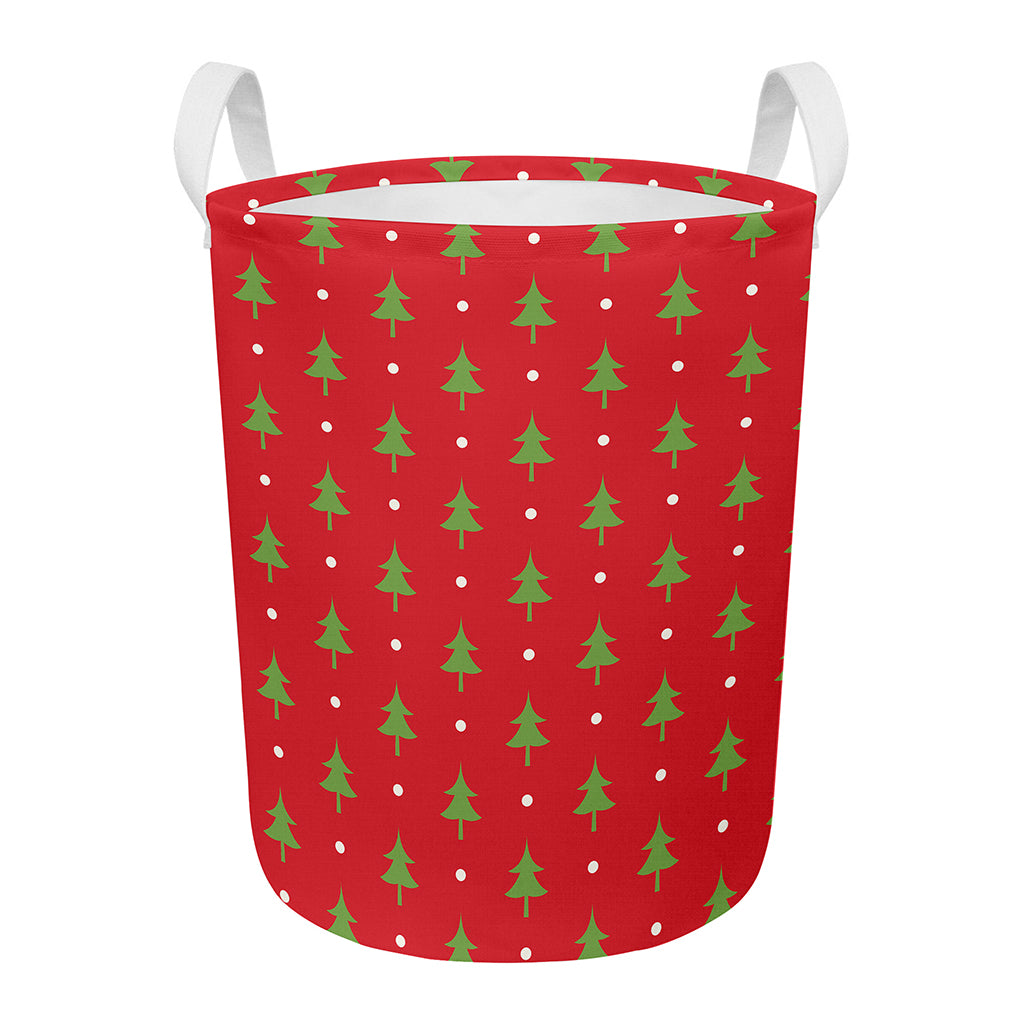 Polka Dot Christmas Tree Pattern Print Round Laundry Basket