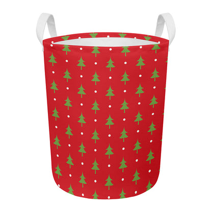 Polka Dot Christmas Tree Pattern Print Round Laundry Basket