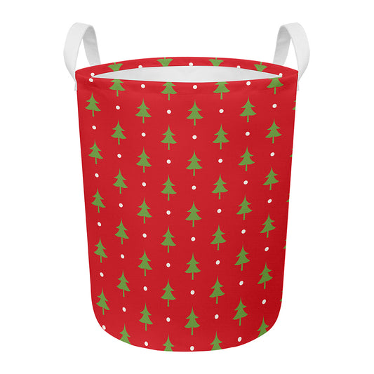 Polka Dot Christmas Tree Pattern Print Round Laundry Basket