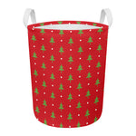 Polka Dot Christmas Tree Pattern Print Round Laundry Basket